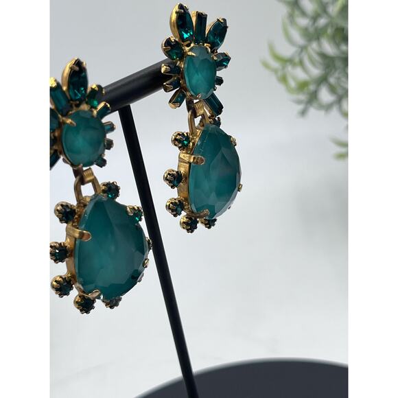 Elizabeth Cole Designer Bright Green Crystal Lennon Drop Dangle Runway Earrings - Picture 4 of 16